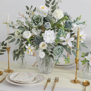 Haze Blue Real Touch DIY <span class=keywords><strong>Mariage</strong></span> Bouquet De Mariée Boîte-Cadeau Emballage pour Fleurs Fêtes D'anniversaire Préservé Soie Artificielle Rose - Product Image 1