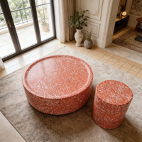 Table basse en terrazzo rouge de style nordique, table à thé ronde avec tabouret d'appoint, meubles de décoration moderne pour le salon