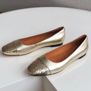 Chaussures plates en cuir d'agneau 100% pour femmes, chaussures de ballet scintillantes, mocassins pour femmes, chaussures décontractées pour filles, chaussures à bout rond, logo personnalisé - Product Image 3