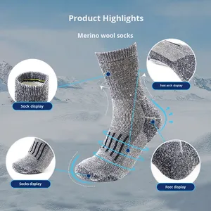 Style nord-américain <span class=keywords><strong>laine</strong></span> mérinos hommes chaussettes hiver décontracté boucle complète 108 aiguille armure inversée longue élastique mi-mollet aiguille épaisse - Product Image 3