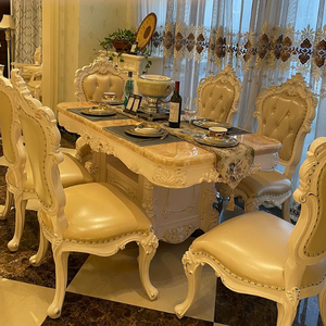 European Solid Wood Marble Dining <b>Table</b> Luxury Rectangular Gold Dining <b>Table</b> 4 6 8 Seater Dining <b>Table</b> With Drawers - Product Image 3