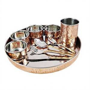 Wholesale Best Selling Cheap Price Traditional Stainless Steel Gold Inlay Indian Thali Dinner <b>Set</b> Spoon/Fork/Knife/Chopsticks - Product Image 2