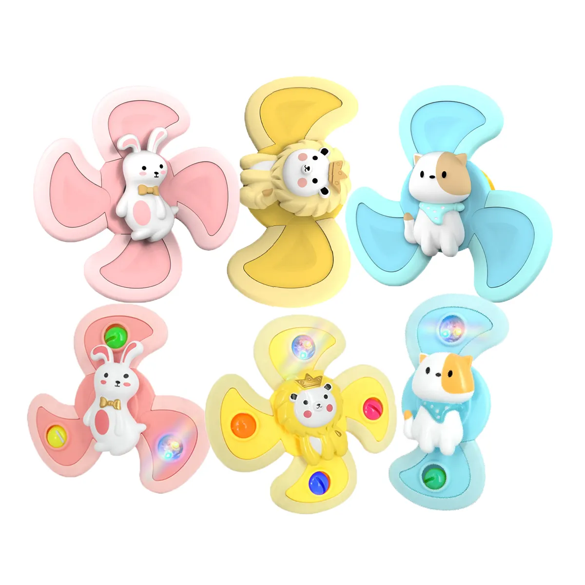 LED Flash Light 3pcs Baby Bath Toys Children Bathing Sucker Spinner Suction Cup Toy For Kids Rattles Teether Decompression