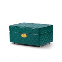 Organizador de joyas con cajón de 2 capas, joyero de cuero PU para mujer con espejo interior