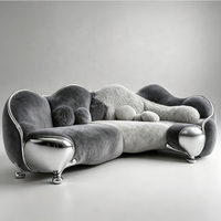 Canapé en velours en forme de nuage, style luxe léger, avec éléments artistiques en fibre de verre, mousse élastique haute densité, pour salon