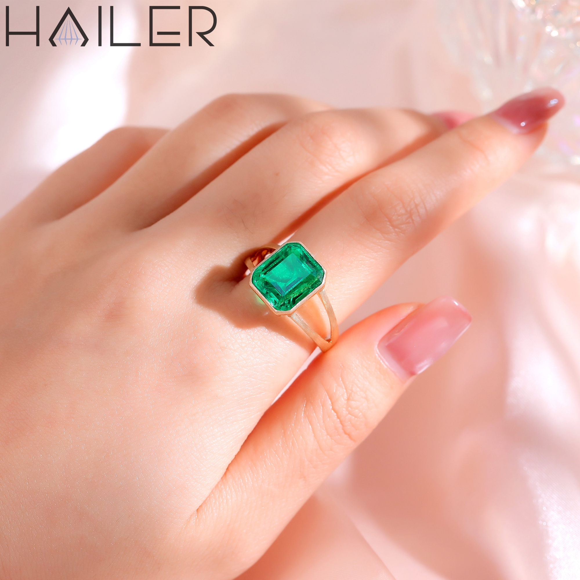 ring lab grown diamond bezel emerald cut