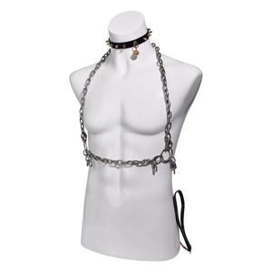 QKKQ Harnais en métal sexy pour homme, équipement BDSM, chaîne en acier avec collier, laisse, bandage, chaîne érotique, jouets sexuels fétichistes - Product Image 1