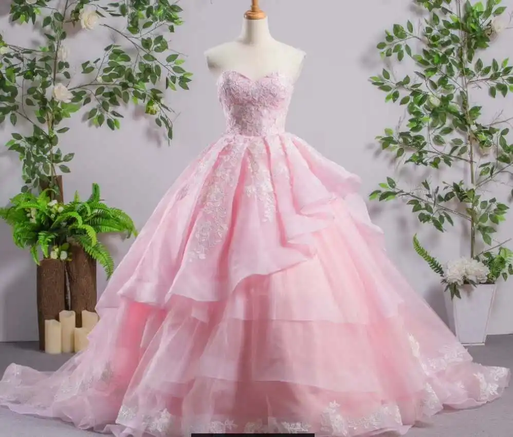 RSM66411 Gaun Pesta Kekasih Pink Elegan, Gaun Malam Murah Panjang Pola Applique
