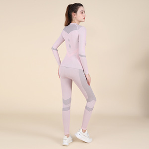 Conjunto de 2 Piezas de Ropa Deportiva para <span class=keywords><strong>Mujer</strong></span>, Otoño/Invierno, Traje de Esquí, Abrigo Cálido, Compresión, Secado Rápido, Ajustado, Color Sólido - Product Image 4