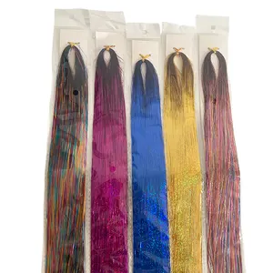 Whosale 48inch glitter Tinsel Rainbow Hair Accessories Colorful Gold Braiding Hair Crochet Silk Hair Tinsel for Braid