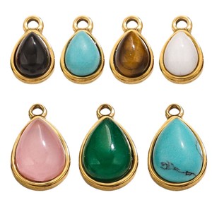 Colgantes de Piedra Natural en Forma de Lágrima, Dijes de Acero Inoxidable con Baño de Oro PVD: Turquesa, Ónix, Cuarzo Rosa para la Fabricación de Collares, Pulseras y Pendientes - Product Image 4