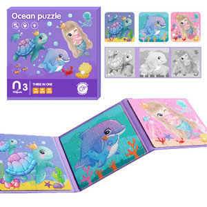 3 in 1 giocattolo educativo pieghevole avanzato in legno Puzzle pensiero logico vernice colorata libro magnetico per bambini - Product Image 2