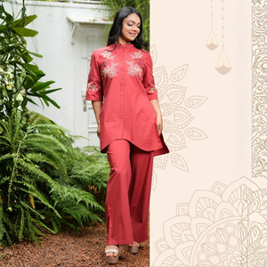 Excellent Quality Bulk Button-<b>Down</b> Embroidery Asymmetrical Kurta Top and <b>Pant</b> Set - Product Image 3