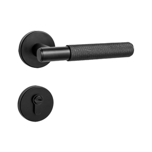 Dooroom Juego de manillas de puerta modernas de latón moleteado ambidiestras con palanca, para interior, con cilindro magnético de paso privado tipo EU - Product Image 1