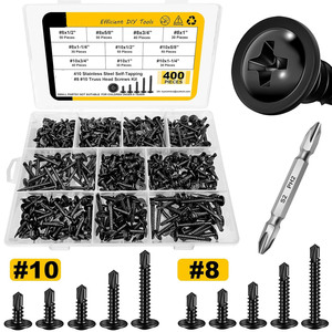410 Stainless Steel <b>Self</b> <b>Tapping</b> <b>Screws</b> #8 #10 Truss Head 400pcs <b>Black</b> Imperial For Metal Panels - Product Image 1