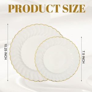 Assiettes en plastique festonnées ivoire <span class=keywords><strong>pour</strong></span> fête - Assiettes en plastique jetables résistantes - Assiettes jetables haut <span class=keywords><strong>de</strong></span> gamme <span class=keywords><strong>pour</strong></span> mariage - Product Image 2