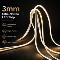 Bande LED ultra-fine de 3 mm, flexible, sans points, blanc chaud, pour la décoration de la maison, de la cuisine, des armoires et des meubles