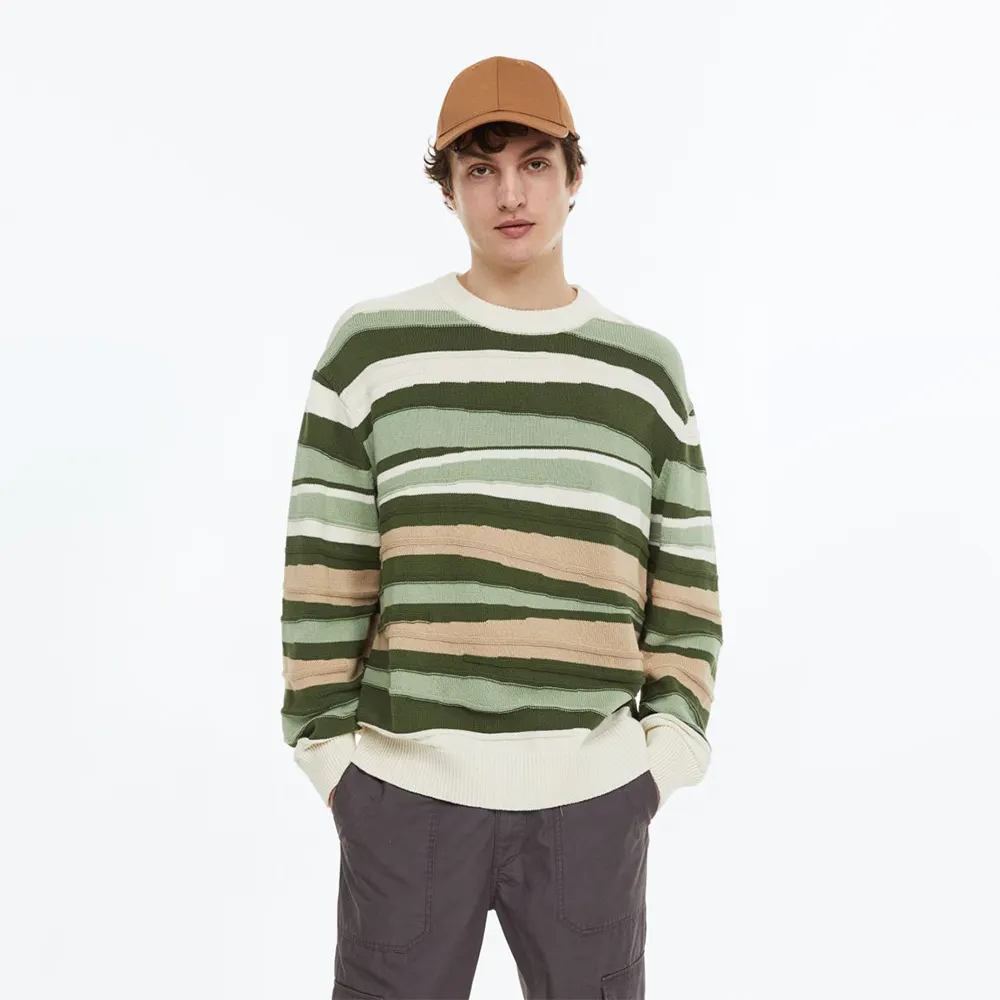 VSCOO Colorful Casual Oem Design Stripes Long Sweater Casual Pullover Winter Crew Neck Custom Kint Sweaters Men