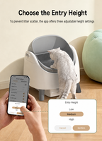Litière pour chat automatique à double capteur de sécurité, auto-nettoyante, avec contrôle par application, gris-blanc, sacs poubelles en plastique inclus