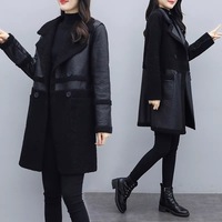 Manteau d'hiver mi-long et épais à col tailleur, veste ample en cuir pour femmes