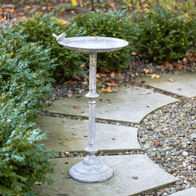 Iron Bird Feeder Bath Decor with Stand Handmade Personalized Weather Resistant & Waterproof for Garden Antique Rustic Color