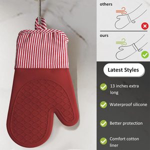 Gants en silicone de haute qualité mitaines de <span class=keywords><strong>four</strong></span> rayées rouges 2 fils RTS épais ustensiles de cuisson professionnels mitaines de <span class=keywords><strong>four</strong></span> résistantes à la chaleur - Product Image 5