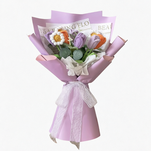 Bouquet de fleurs au crochet fait main, arrangement floral en laine éternelle, prêt à offrir pour la fête des mères, un anniversaire ou la Saint-Valentin - Product Image 1