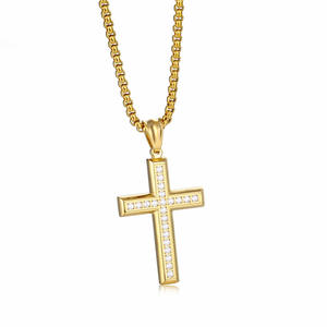 Vintage Religious Gold Plated <b>Cross</b> Moissanite Stainless Steel <b>Pendants</b> Fine Fashion Jewelry <b>Necklaces</b> Christian for Women 2024 - Product Image 5