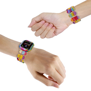 Apple Watch Beaded <b>Elastic</b> Band 20mm 22mm Oval Snap Fastener Unisex Fitness Tracker Strap With Case - Product Image 5