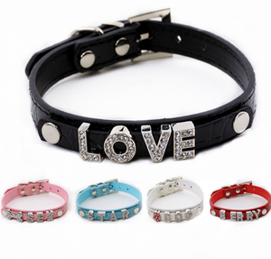 Kerah anjing PU huruf berlian dekorasi renda gaya lucu sederhana Aksesori hewan peliharaan kerah fitur hewan nilon - Product Image 2