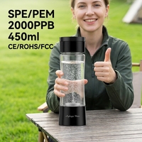 Bouteille d'eau hydrogénée portable de 450 ml pour les voyages, technologie SPE PEM, 2000 PPB, ioniseur d'eau hydrogénée à haute concentration, générateur H2