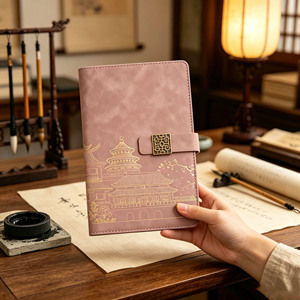 Black Leather Hardcover Diary A5 Size With Golden Temple Design UV Printing Sewing Binding Gift Notebook - Product Image 5