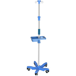 Support IV bleu en acier inoxydable avec quatre crochets et boutons pour usage clinique en milieu urbain - Product Image 1