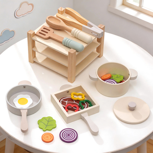 Juego de Cocina Infantil de Madera de Estilo Nórdico de 3 Niveles Inspirado en Montessori, con Ollas, Sartenes y Comida de Juguete para Niños - Product Image 4