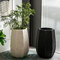 Pot de fleurs minimaliste en diamant noir motif cactus, vente directe usine, pour salon, maison d'hôtes, centre commercial, en terre cuite de magnésium