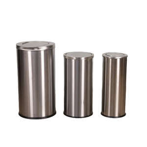 Cubo de Basura de Acero Inoxidable Cilíndrico de 12L o Más con Tapa Abatible para Uso Comercial en Interiores - Product Image 4