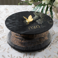 Boîte à Matzah Ronde en Acrylique Noir, Support à Matzah en Lucite, Étui de Rangement pour Matzoh de Pessa'h, Centre de Table pour Seder, Artisanat Judaïque