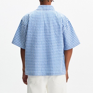 Chemise à carreaux décontractée pour homme, dernière tendance, confortable, 100% polyester, manches courtes, coupe et couture, boutonnée - Product Image 2