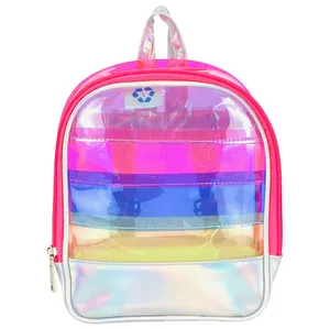 Mochila escolar de PVC de plástico transparente resistente de colores personalizada al por mayor, mochila de viaje con cremallera transparente impermeable para niños