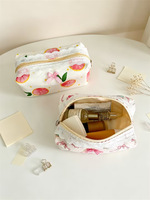 Trousse de Maquillage Imprimée Florale WAALUU avec Volants, Pochette de Voyage Zippée pour Articles de Toilette, Sac de Rangement pour Pinceaux de Maquillage avec Nœud en Dentelle