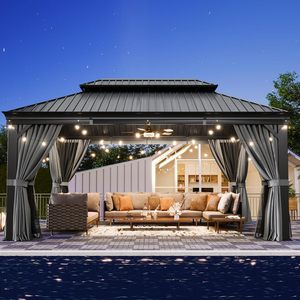 Gazebo à toit rigide <span class=keywords><strong>permanent</strong></span> en aluminium avec double toit en acier galvanisé pour patio, pelouse et jardin - Product Image 1