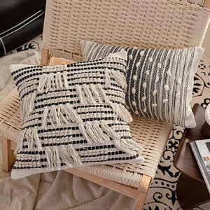 Cojín Decorativo Tejido Geométrico en Negro, Blanco y Gris, Cojín de Sofá con <span class=keywords><strong>Textura</strong></span> Tejida a Mano Estilo Ins, Cojín Decorativo para Sala de Estar - Product Image 4
