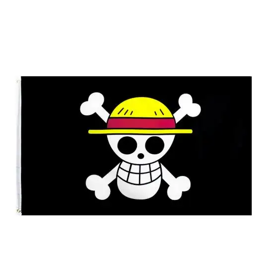 Custom 3x5ft พิมพ์ธงถักโพลีเอสเตอร์ธง90*150ซม. One Piece ลิง D. ธงหัวกะโหลกลูฟี่