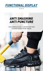 Chaussures de sécurité unisexes en cuir microfibre noir, antidérapantes, à laçage rapide, design sport, dessus en cuir, été - Product Image 5