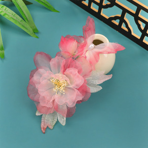 26 Spring Design Original Fait main Style Ancien Pince à cheveux Pivoine rose dégradée, Coiffe Hanfu, Accessoire capillaire floral tendance - Product Image 3