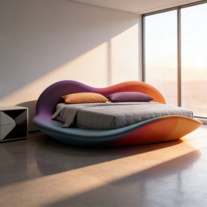 Lit moderne unique de designer, forme organique, rembourrage <span class=keywords><strong>en</strong></span> tissu, luxe, dégradé de couleurs, meubles de chambre à coucher, maison, détente, doux et confortable - Product Image 4