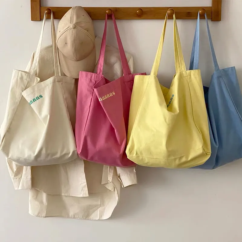 Nueva moda minimalista Bluk algodón lona bolso de mano fabricantes Eco grande personalizado bolso de mano para Casual