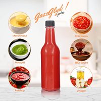 Bouteilles de sauce piquante en verre de 100 ml, 150 ml, 250 ml avec compte-gouttes, bouchons noirs et film rétractable pour vinaigrette