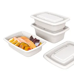 rectangular clear lid white base compartment meal prep food container disposable bento lunch box Takeaway Box 600ml bottom + lid