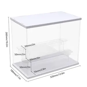 Vitrine en acrylique transparent, vitrine de comptoir à 2 niveaux avec protection anti-poussière pour figurines miniatures 12.6x7.1x10.2 po